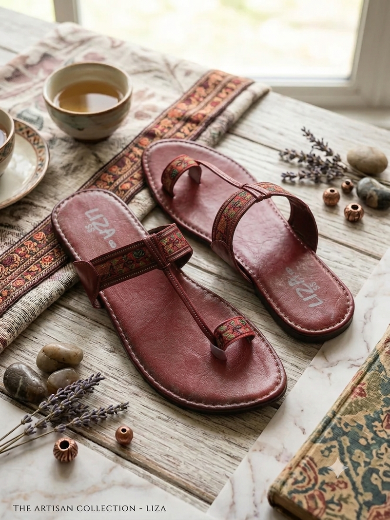 Maroon Classic Floral  print Kolhapuri