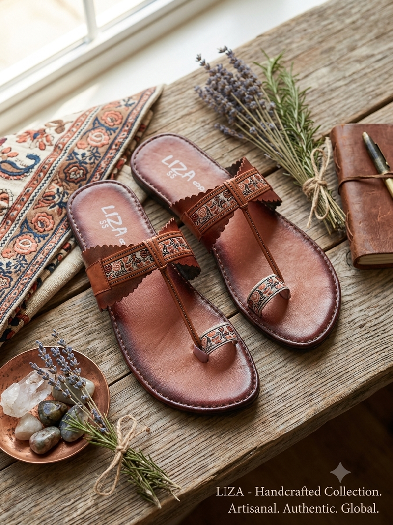 Honey Gold Petal-Edge Floral T-Strap kolhapuri
