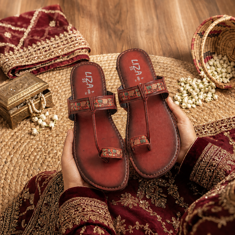 Maroon Classic Floral  print Kolhapuri