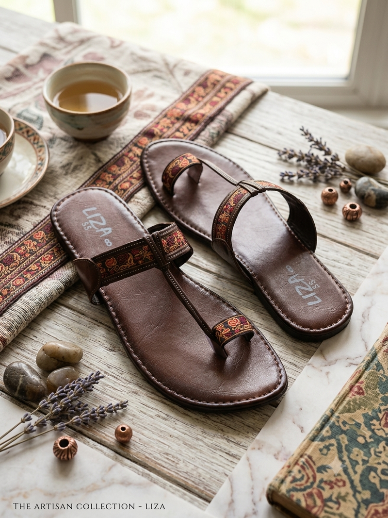 Brown Classic Floral  print Kolhapuri