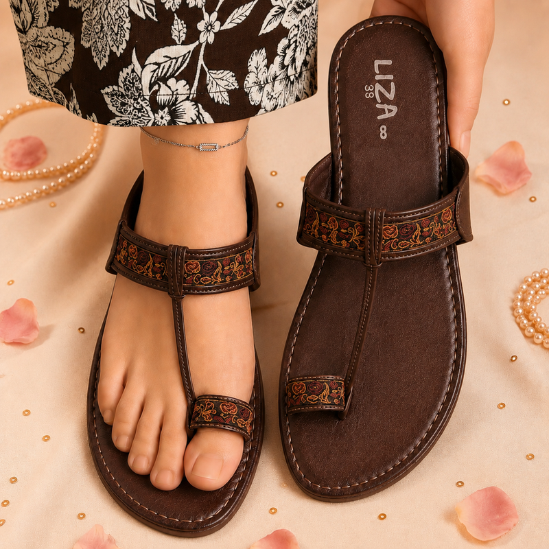 Brown Classic Floral  print Kolhapuri
